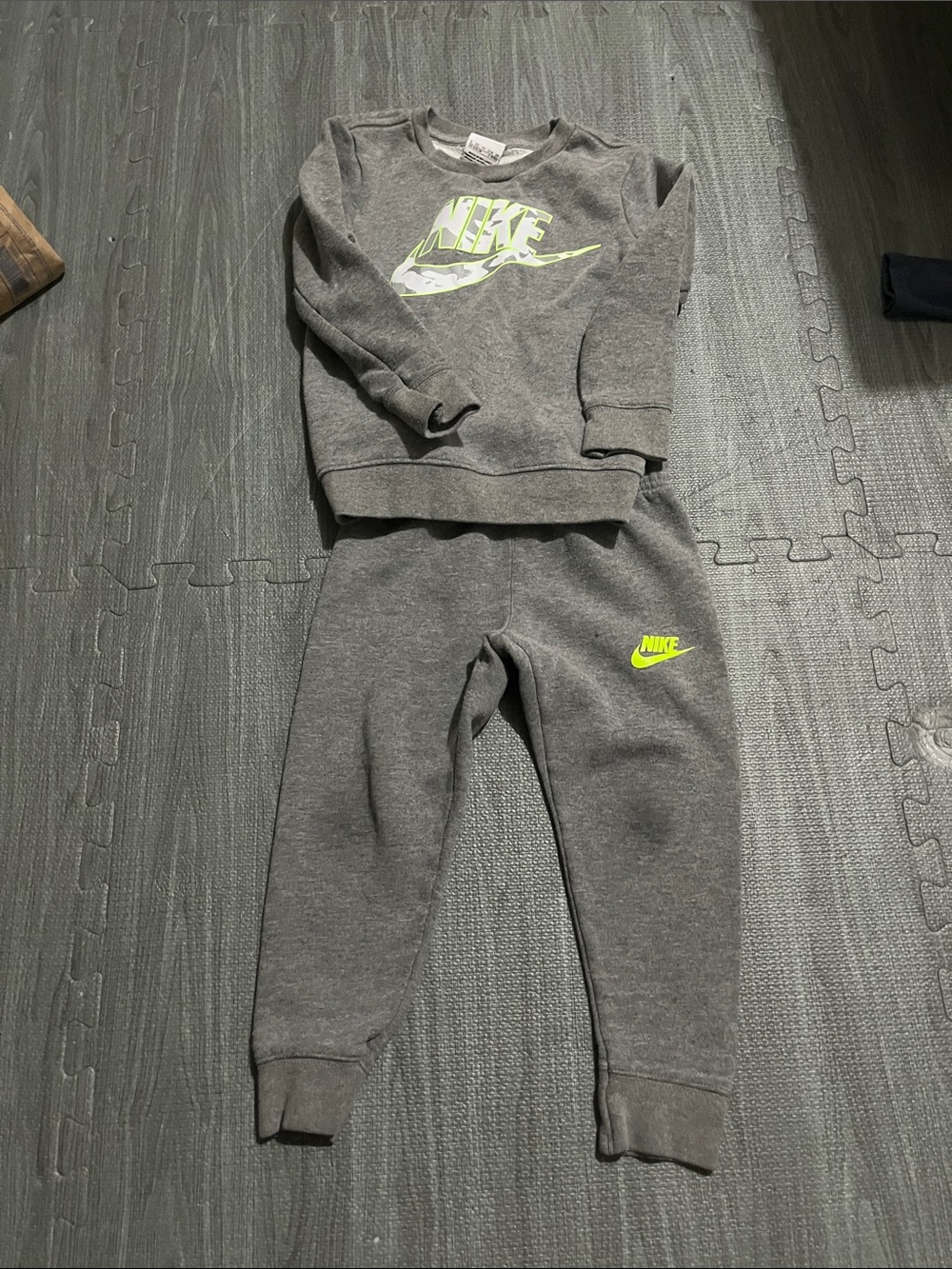 Nike Kids Gray Sweatshirt & Joggers Set with Neon Yellow Logo